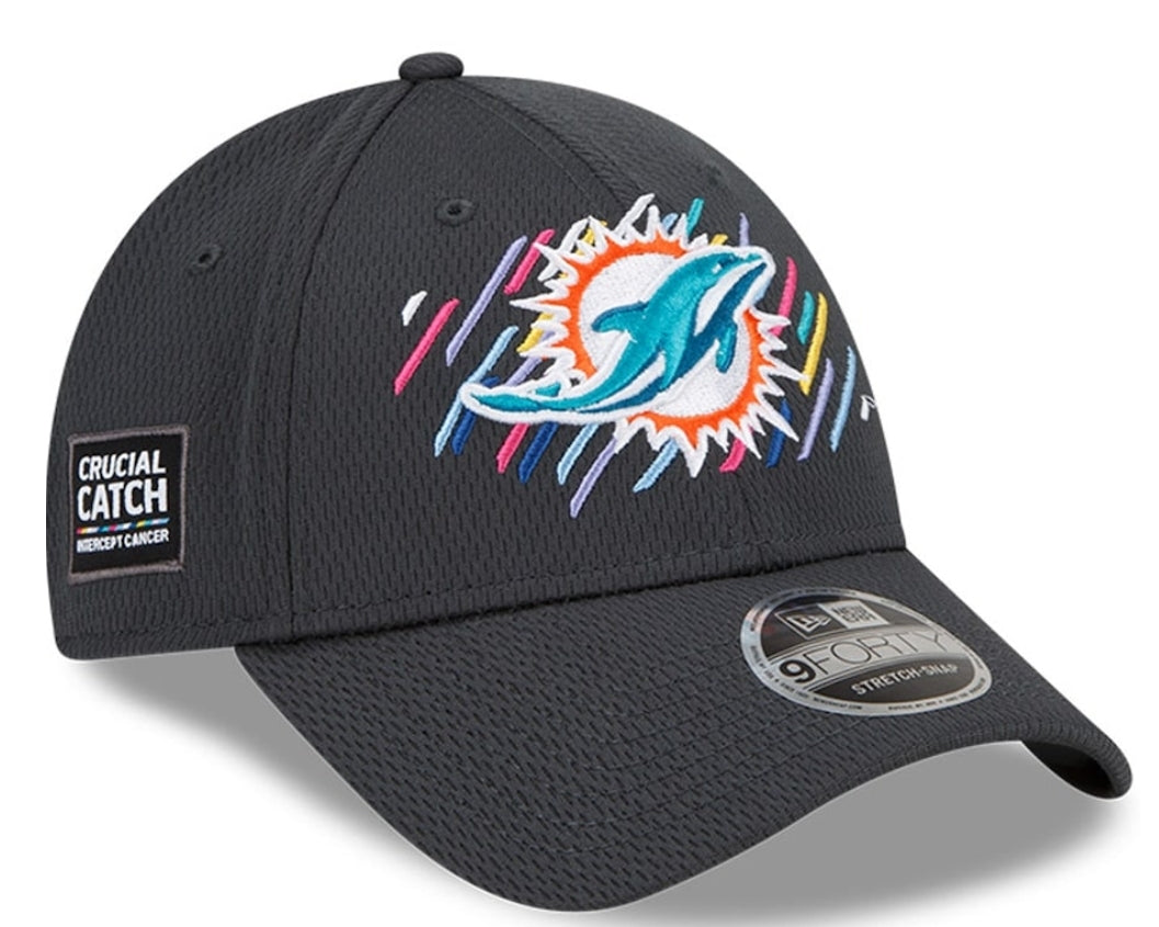 Miami Dolphins New Era Crucial Catch 9Forty Adjustable Stretch-Snap Hat - Charcoal