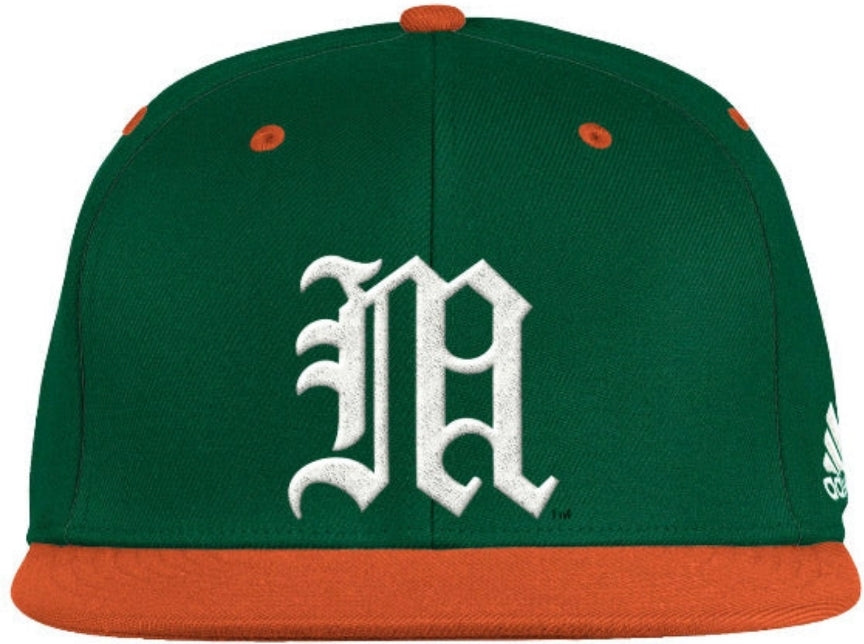 Miami Hurricanes adidas On-Field Baseball Hat - Green/Orange