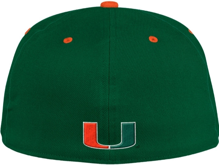 Miami Hurricanes adidas On-Field Baseball Hat - Green/Orange