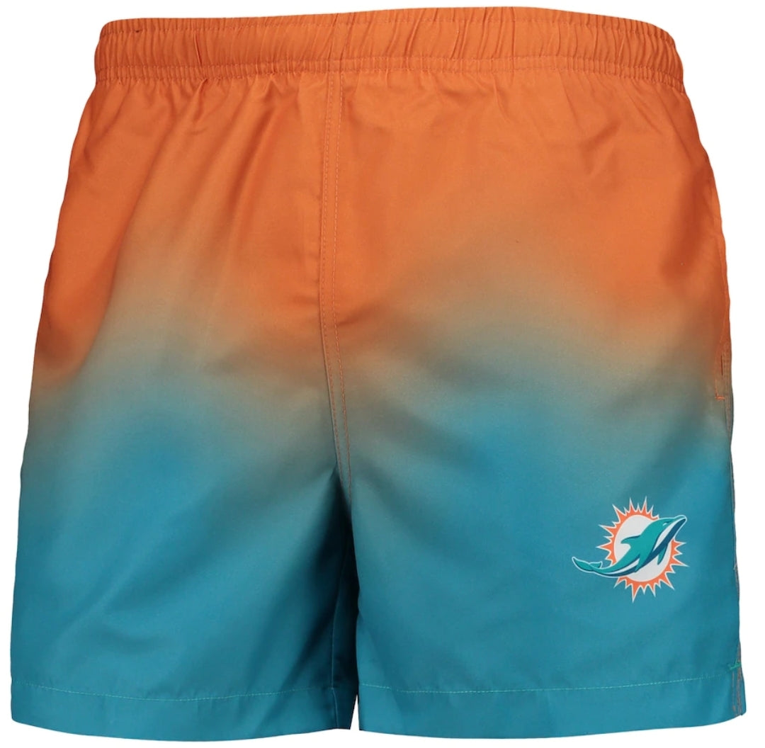 Miami Dolphins FOCO Dip-Dye Swim Shorts - Aqua/Orange