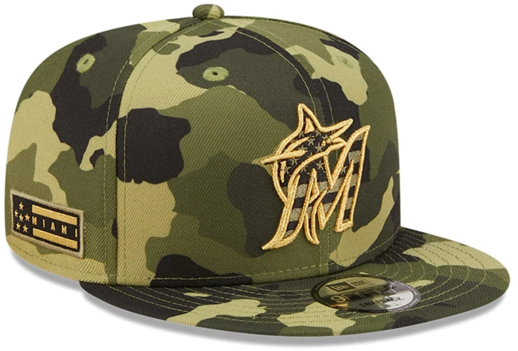 Men's Miami Marlins New Era Camo 2022 Armed Forces Day 9Fifty Adjustable Hat