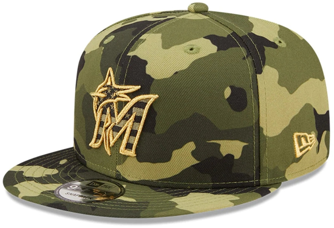 Men's Miami Marlins New Era Camo 2022 Armed Forces Day 9Fifty Adjustable Hat