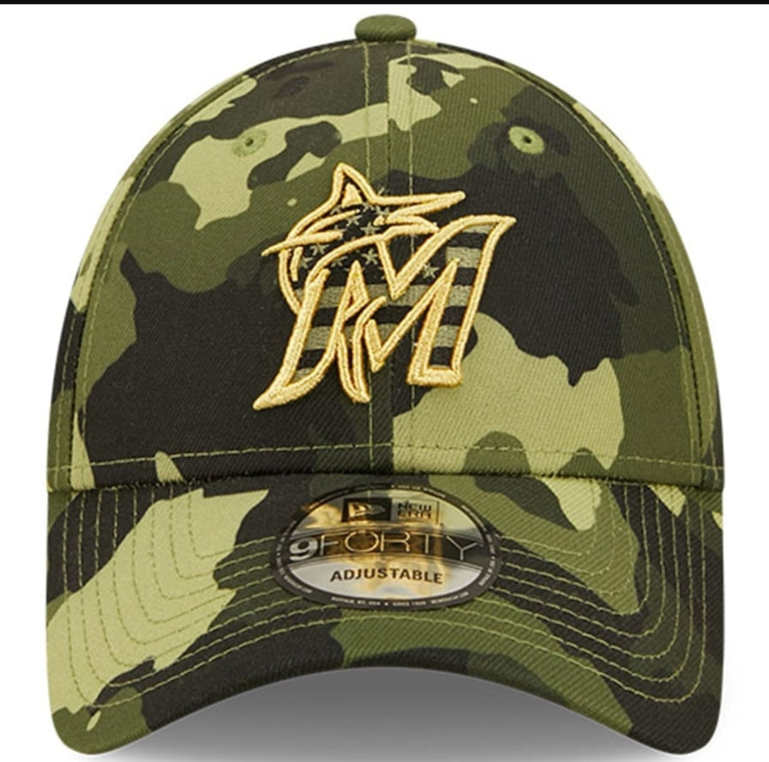 New Era Miami Marlins Camo 2022 Armed Forces Day 9FORTY Snapback Adjustable Hat