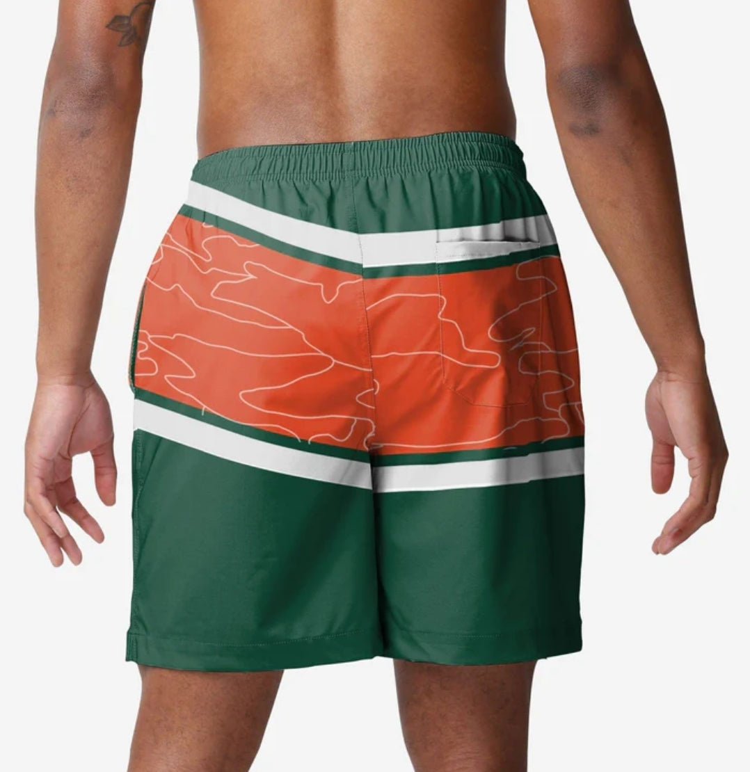 Miami Hurricanes FOCO Big Wordmark Swimming Trunks - Orange/Green