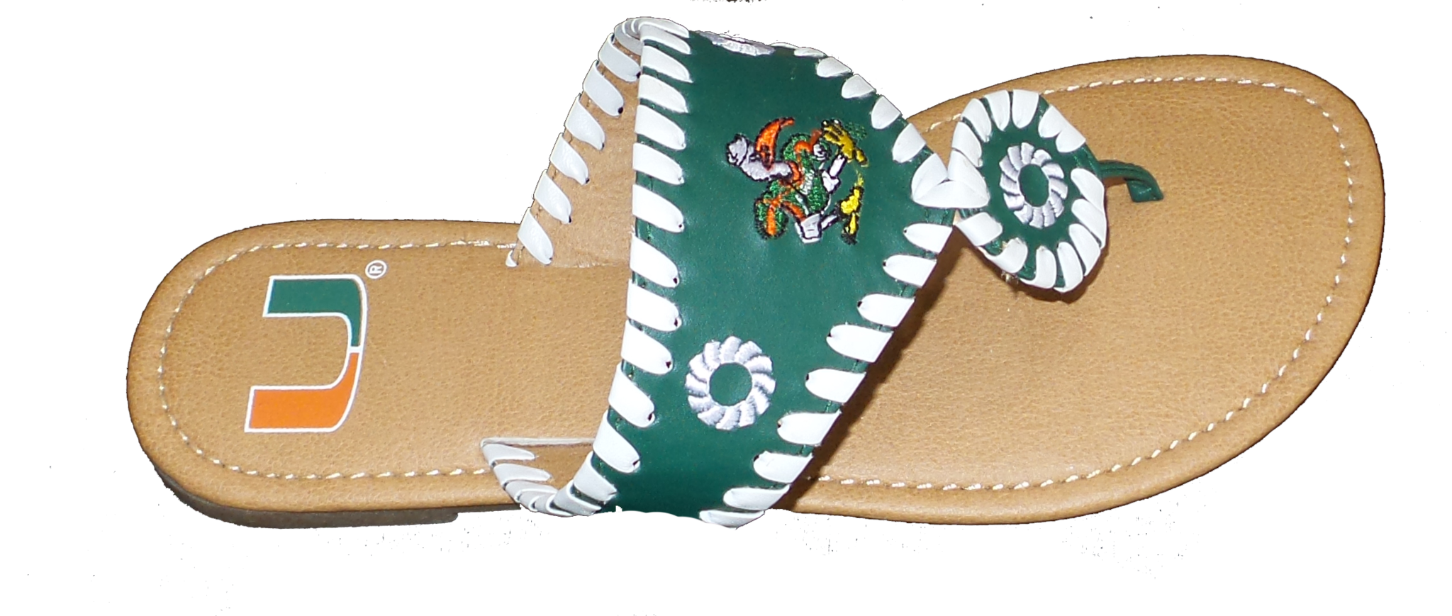 Miami Hurricanes Whipstitch Sebastian Sandals - Kids Green - CanesWear at Miami FanWear Footwear Turnovers CanesWear at Miami FanWear