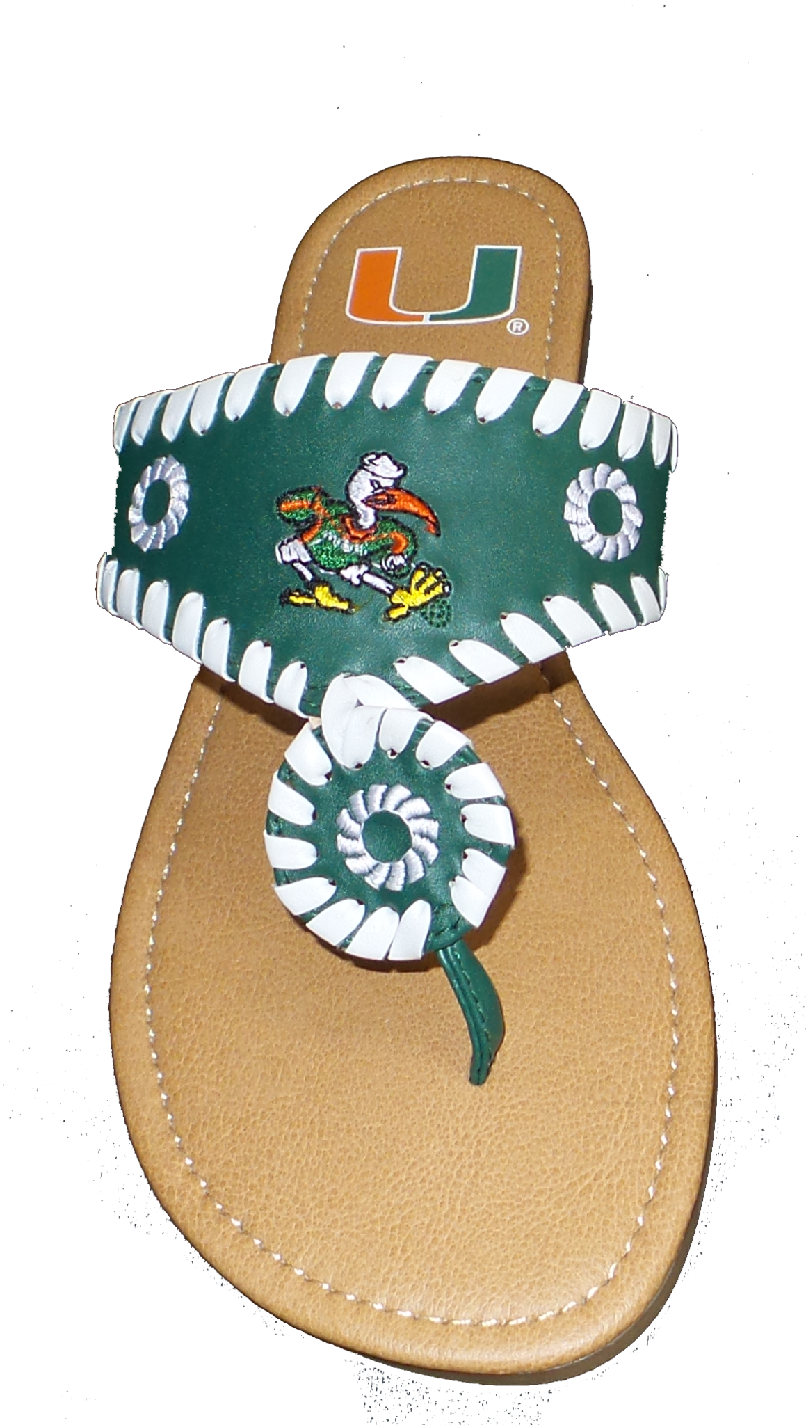 Miami Hurricanes Whipstitch Sebastian Sandals - Kids Green - CanesWear at Miami FanWear Footwear Turnovers CanesWear at Miami FanWear