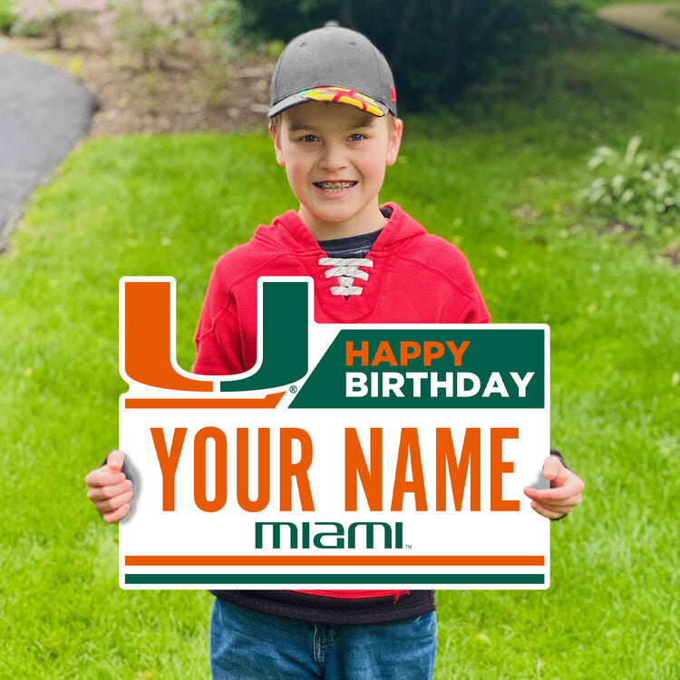 Miami Hurricanes Custom Happy Birthday U Logo Lawn Sign