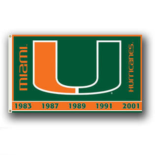 Miami Hurricanes 5 x National Champs 3x5 Flag - CanesWear at Miami FanWear Home & Office BSI CanesWear at Miami FanWear