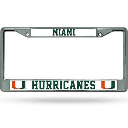 Miami Hurricanes Chrome License Plate Tag Frame - White
