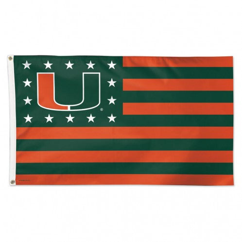Miami Hurricanes Stars and Stripes 3 x 5 Deluxe Flag - CanesWear at Miami FanWear Flags Wincraft CanesWear at Miami FanWear