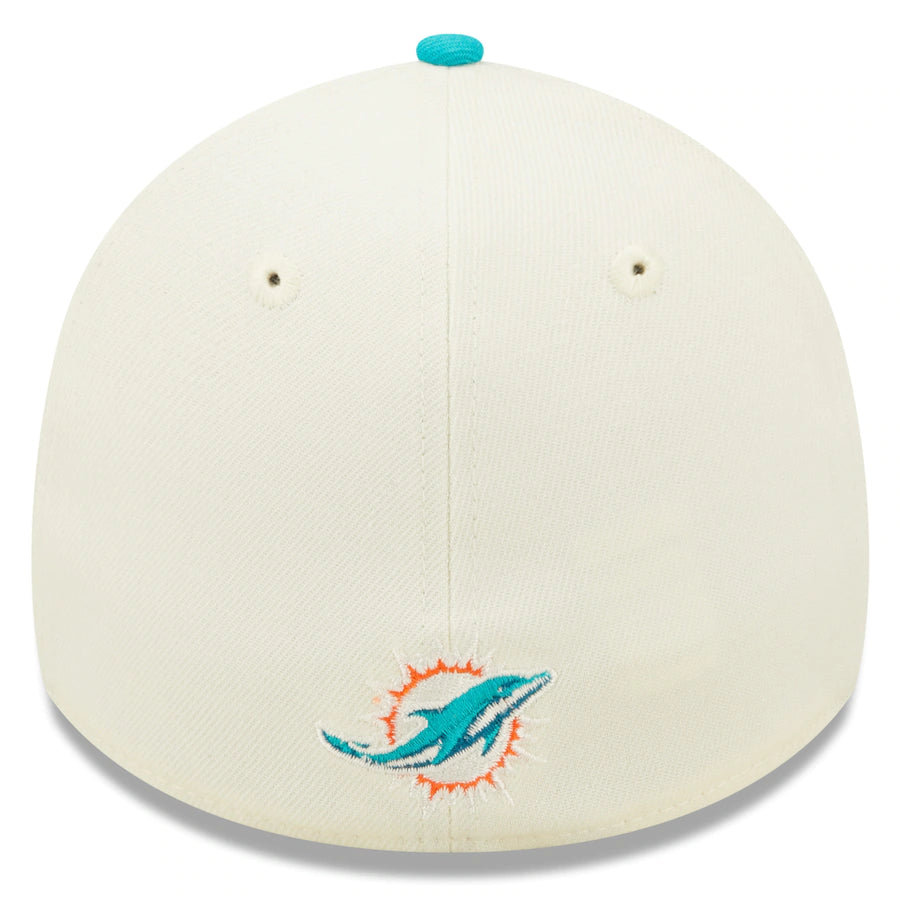 Miami Dolphins New Era 2022 Sideline 39Thirty 2-Tone Flex Fitted Hat - Cream/Aqua