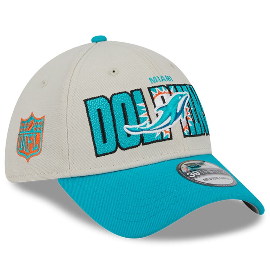 Miami Dolphins New Era 2023 Official Draft 39Thirty Flex Hat - Stone/Aqua