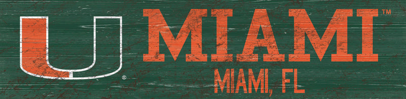 Miami Hurricanes Team Name Wooden Sign - 6" x 24"