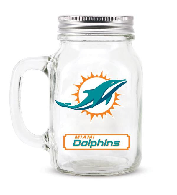Miami Dolphins 20 oz Mason Jar with Glass Handle - CanesWear at Miami FanWear Drinkware Duck House CanesWear at Miami FanWear