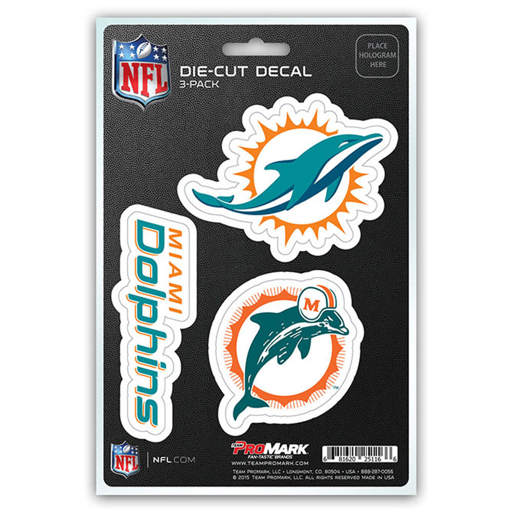 Miami Dolphins Die-Cut Decal 3-Pack