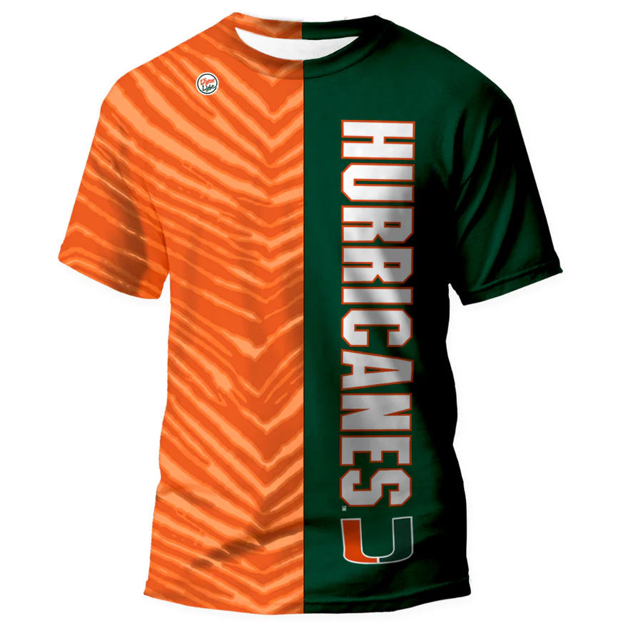 Miami Hurricanes Dyme Lyfe Half Zubaz Half Dyme T-Shirt - Orange/Green