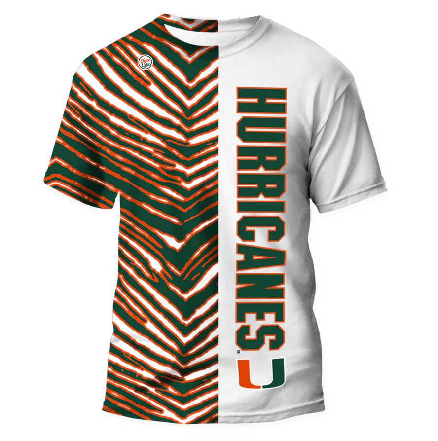 Miami Hurricanes Dyme Lyfe Half Zubaz Half Dyme T-Shirt - White