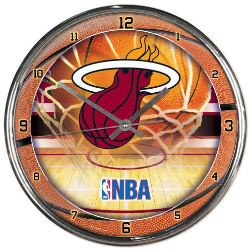 Miami Heat Chrome Round Clock - CanesWear at Miami FanWear Accessories WinCraft CanesWear at Miami FanWear