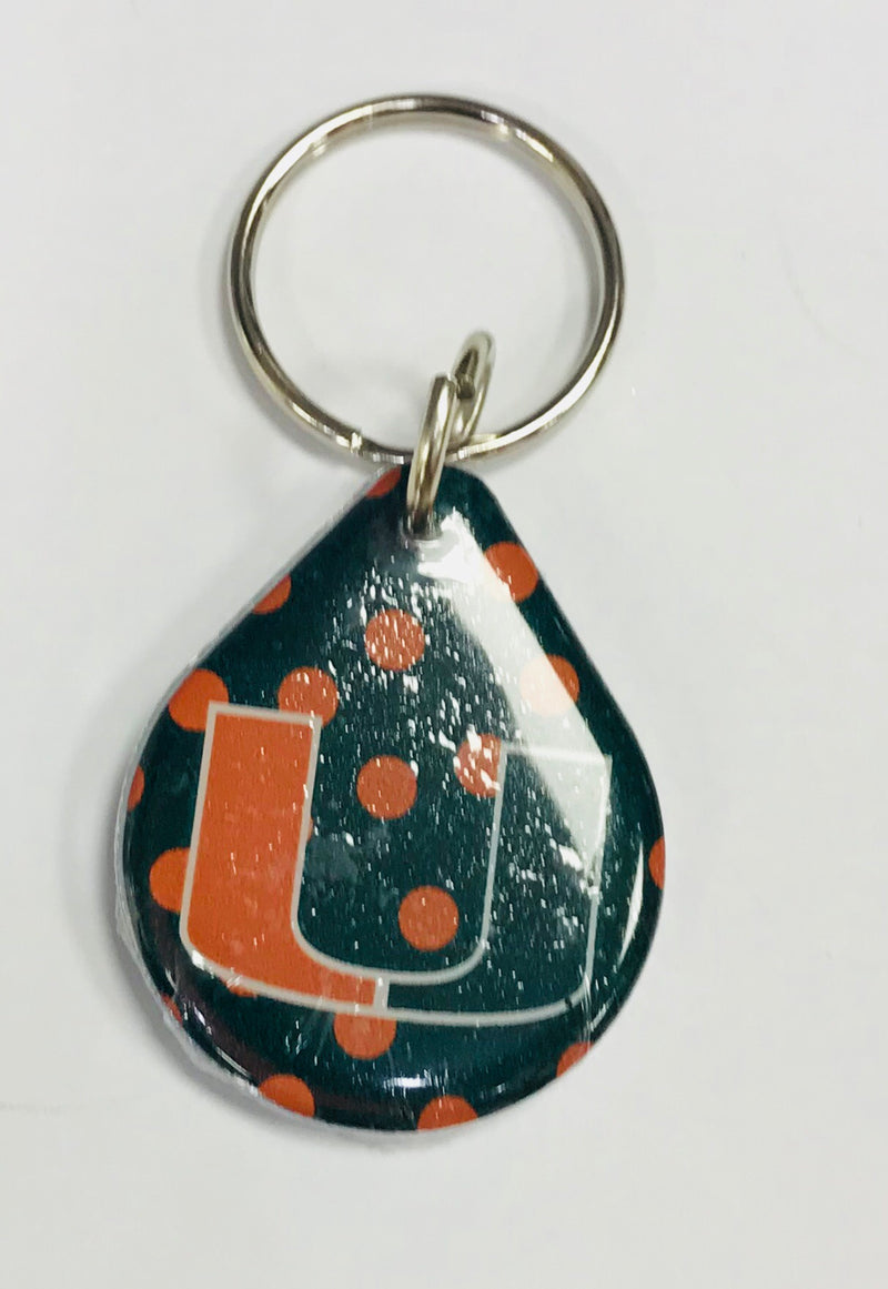 Miami Hurricanes Key Chain Craftique Oval Polka Dot