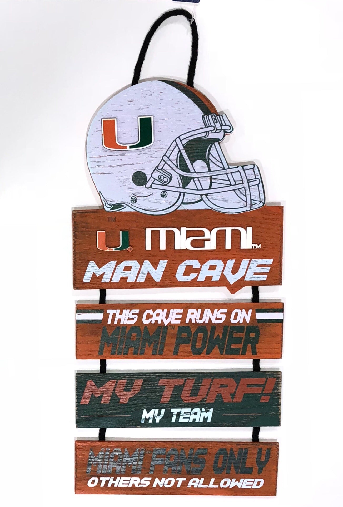 Miami Hurricanes Man Cave Hanging Rope Wood Sign