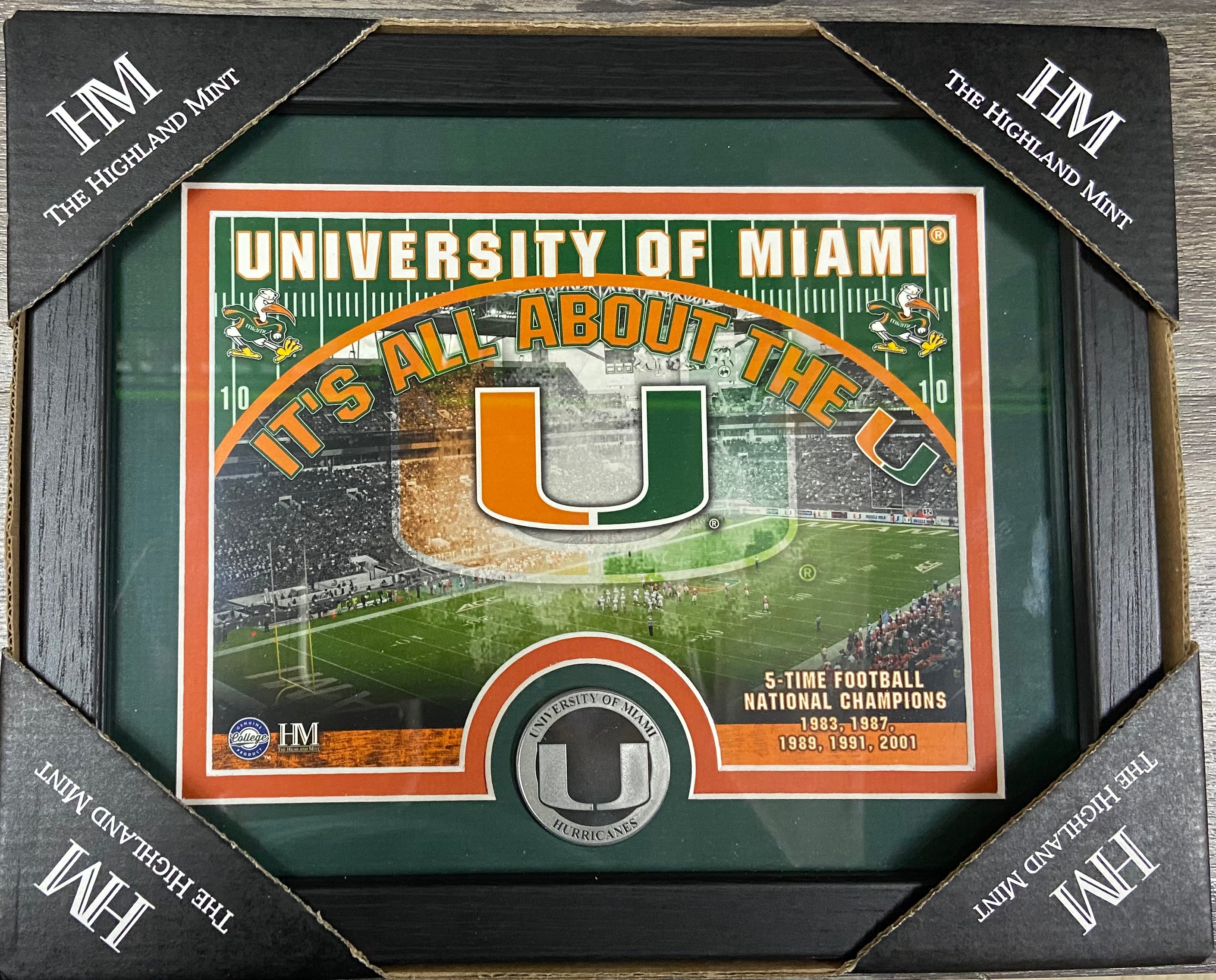 Miami Hurricanes Minted Coin & Double Matted Framed Photo - 9”x11”