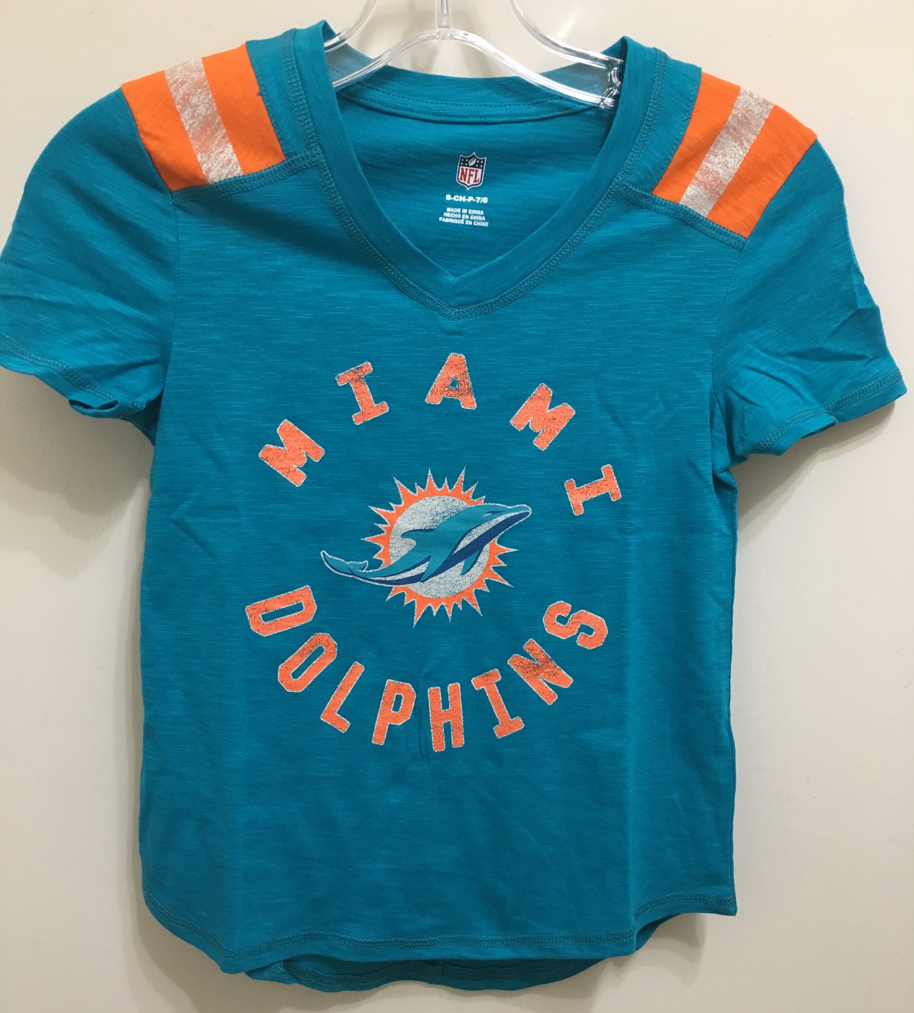 Miami Dolphins Girls Legacy Collection  Shoulder V-Neck T-Shirt -  Aqua