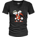 Miami Hurricanes Women's 5 Rings POW V-Neck T-Shirt - Heather Black