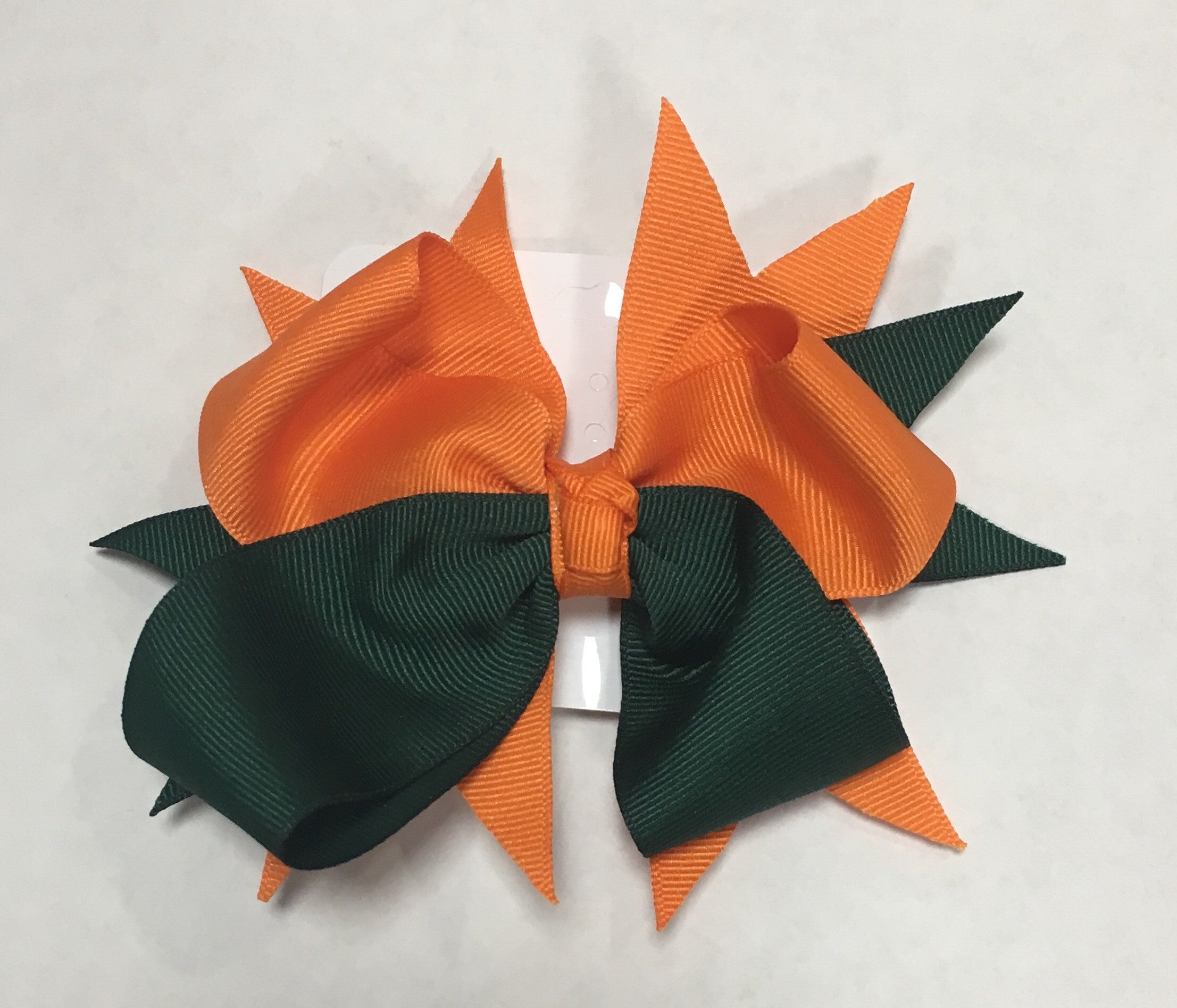 Girl's Ribbon Large Hairclip Bow - Orange & Green