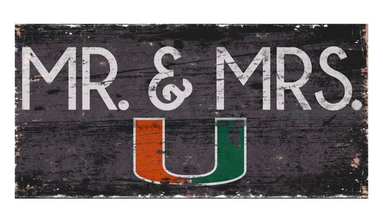 Miami Hurricanes Mr. & Mrs. Wooden Sign - 6" x 12"