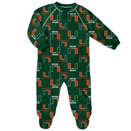 Miami Hurricanes Raglan Zip Coverall Pajamas - Green