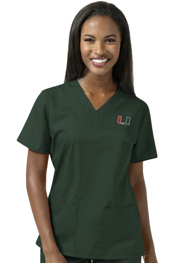 Miami Hurricanes Wonder Wink Women's V-Neck Scrub Top - Green