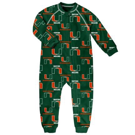 Miami Hurricanes Raglan Zip Coverall Pajamas - Green