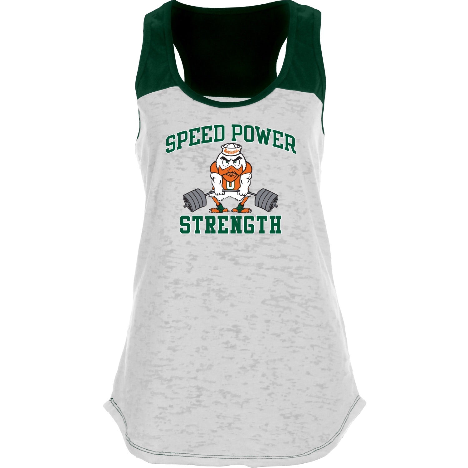 Miami Hurricanes Women's Speed Power Strength Racerback Tank Top - White/Green