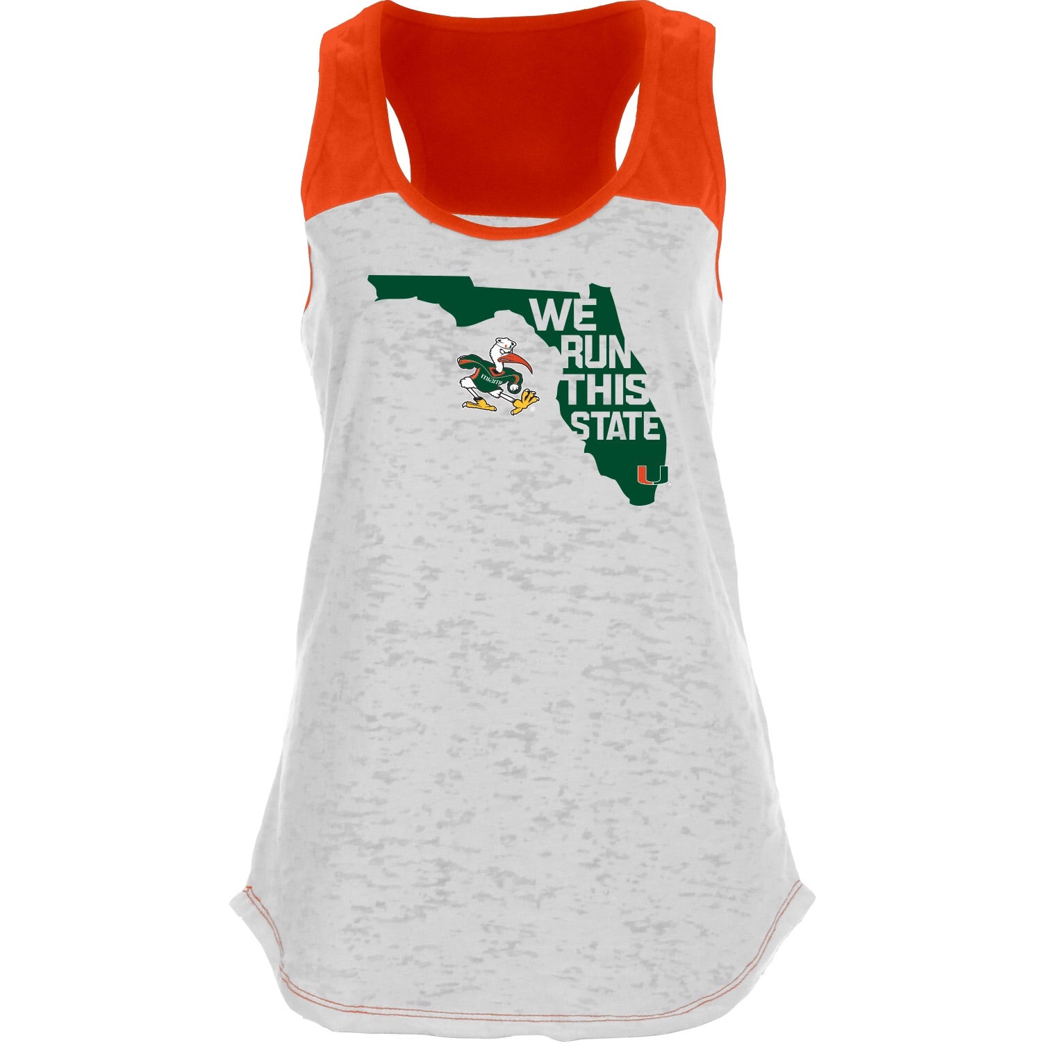 Miami Hurricanes Women's We Run This State Racerback Tank Top - White/Orange