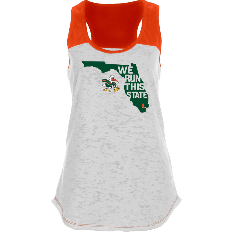 Miami Hurricanes Women's We Run This State Racerback Tank Top - White/Orange
