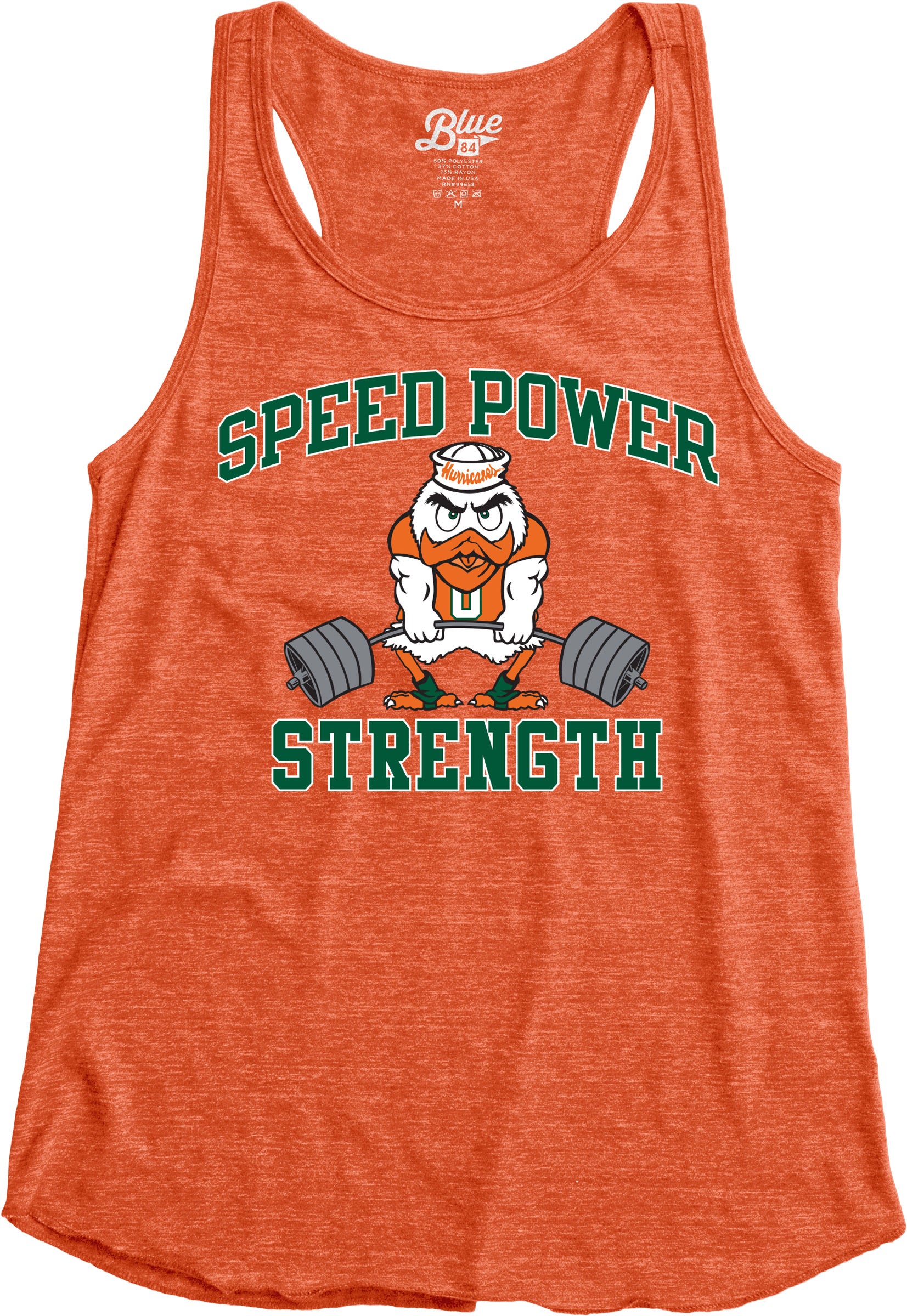 Miami Hurricanes Women's Speed Power Strength Racerback Tank Top - Orange