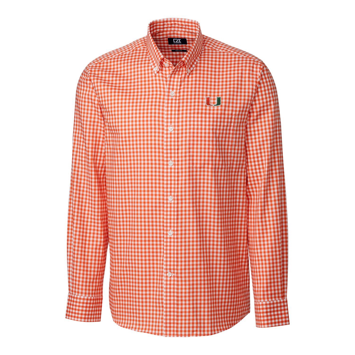 Miami Hurricanes Cutter & Buck League Gingham L/S Shirt - Orange