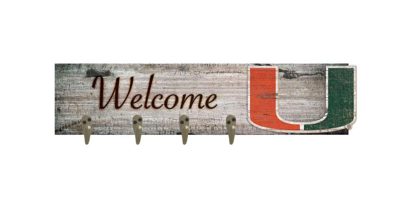 Miami Hurricanes Welcome Coat Hanger - 6" x 24"