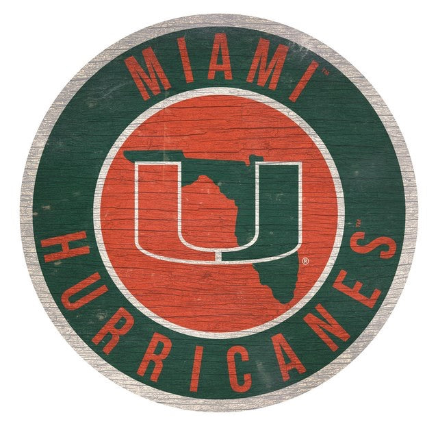 Miami Hurricanes 12”  Round Wooden Sign