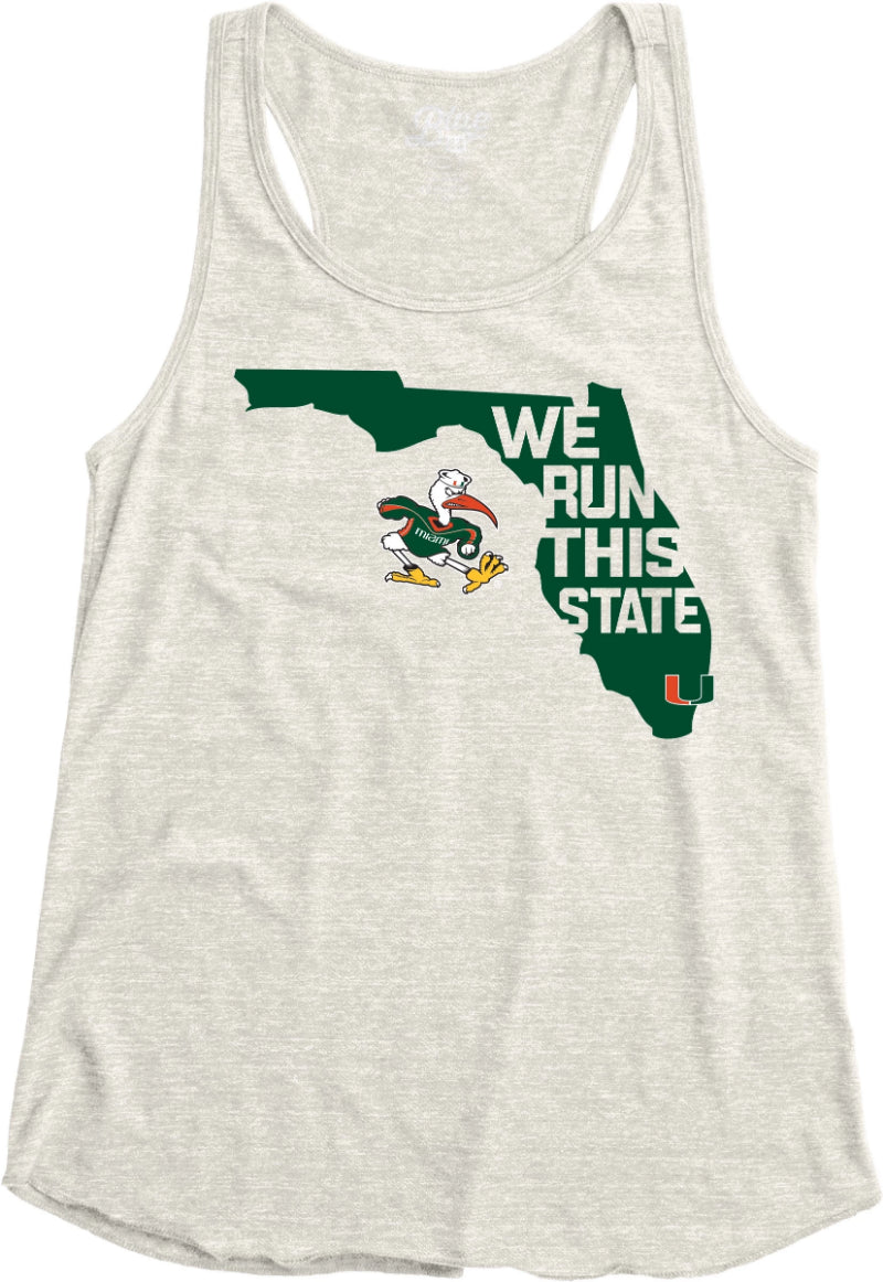 Miami Hurricanes Women's We Run This State Racerback Tank Top - Oatmeal A