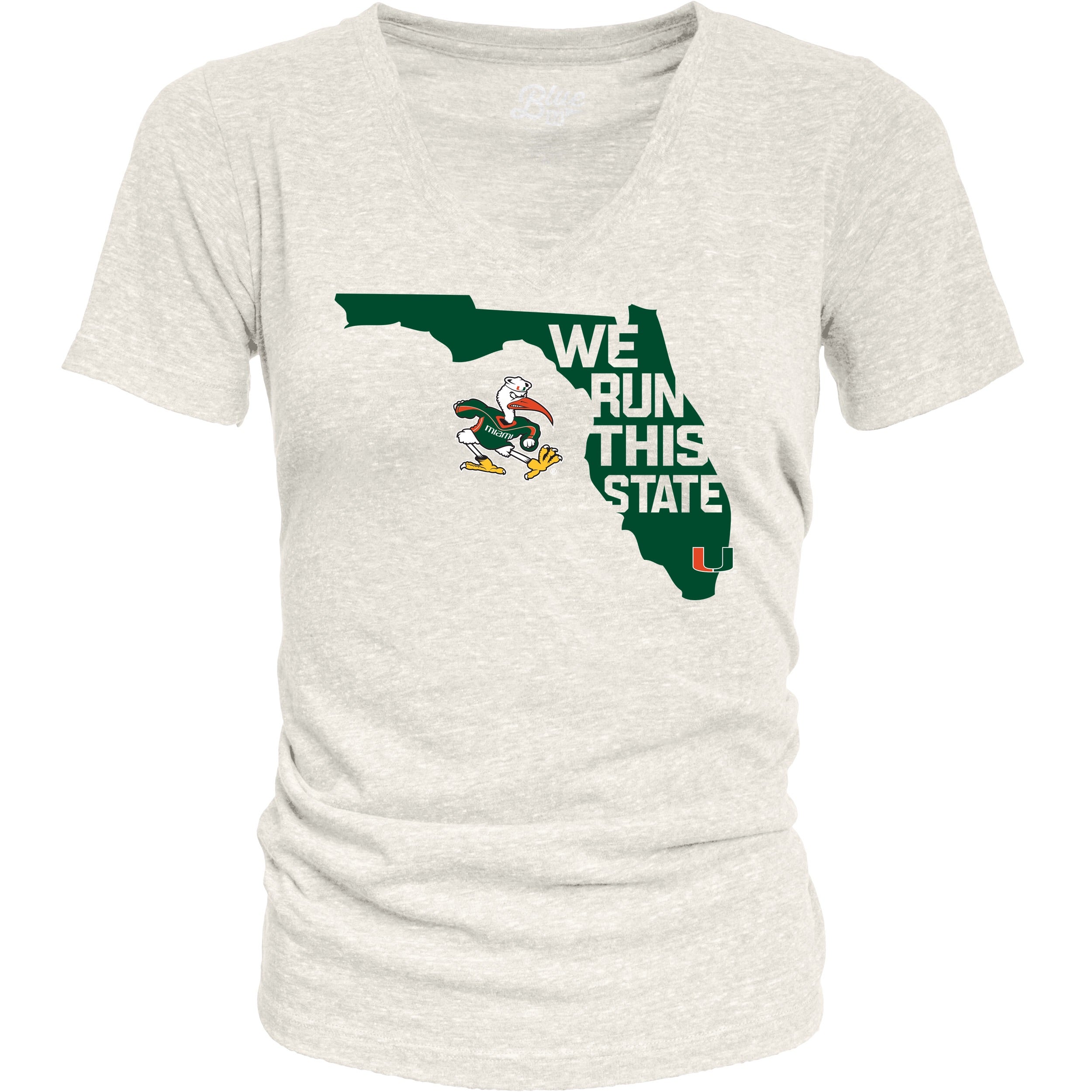 Miami Hurricanes Women's We Run This State Tri-Blend V-Neck T-Shirt - Oatmeal