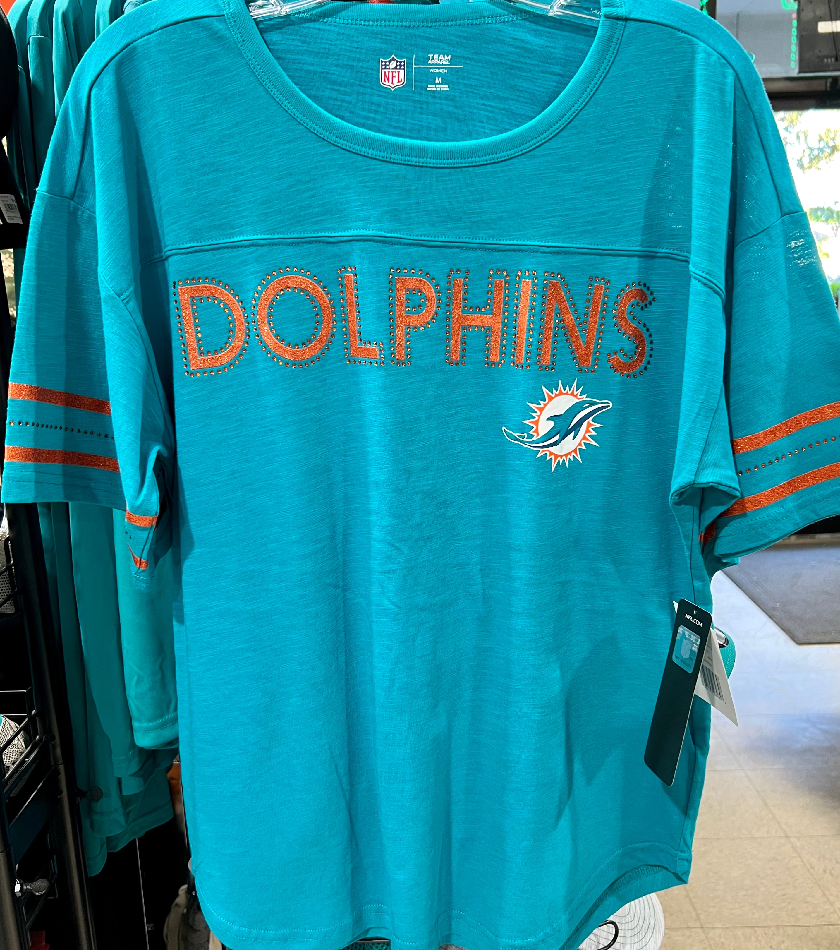 Miami Dolphins Women's G-III Sparkled Scrum T-Shirt - Aqua