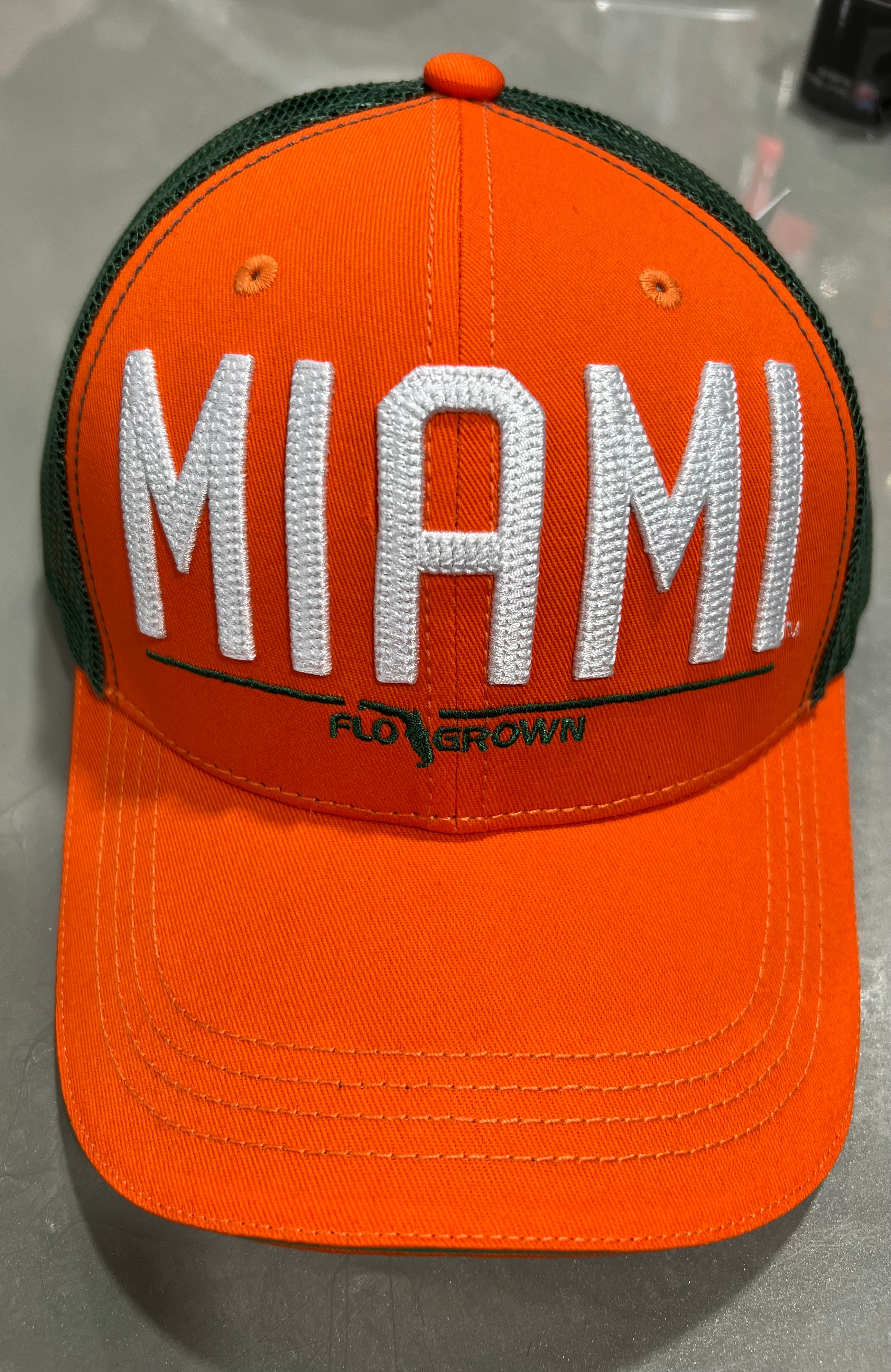 Miami Hurricanes FLOGROWN Bold Print Adjustable Trucker Hat - Orange/Green