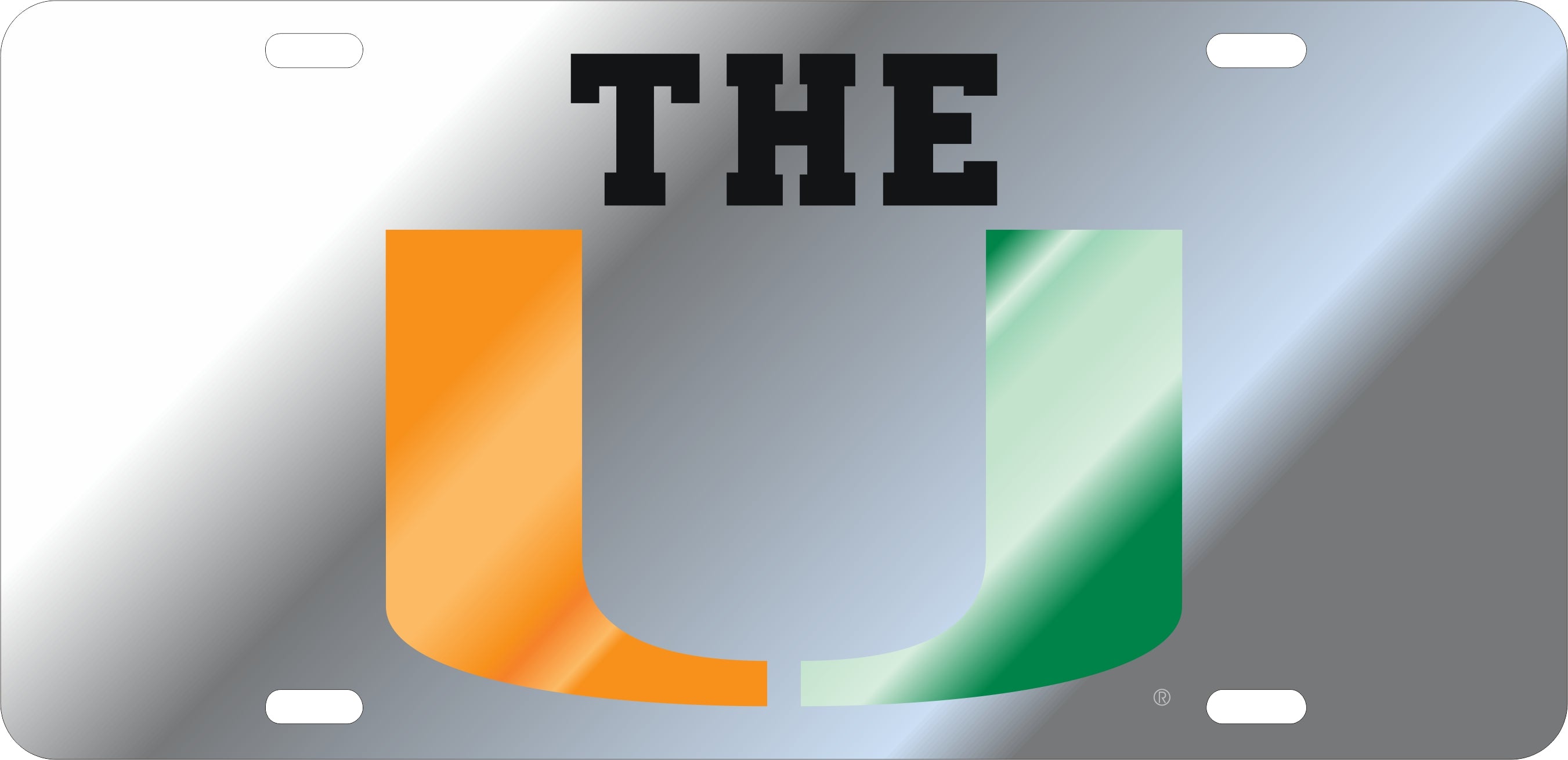 Miami Hurricanes Mirrored "The U" Laser Cut Front License Plate - Silver