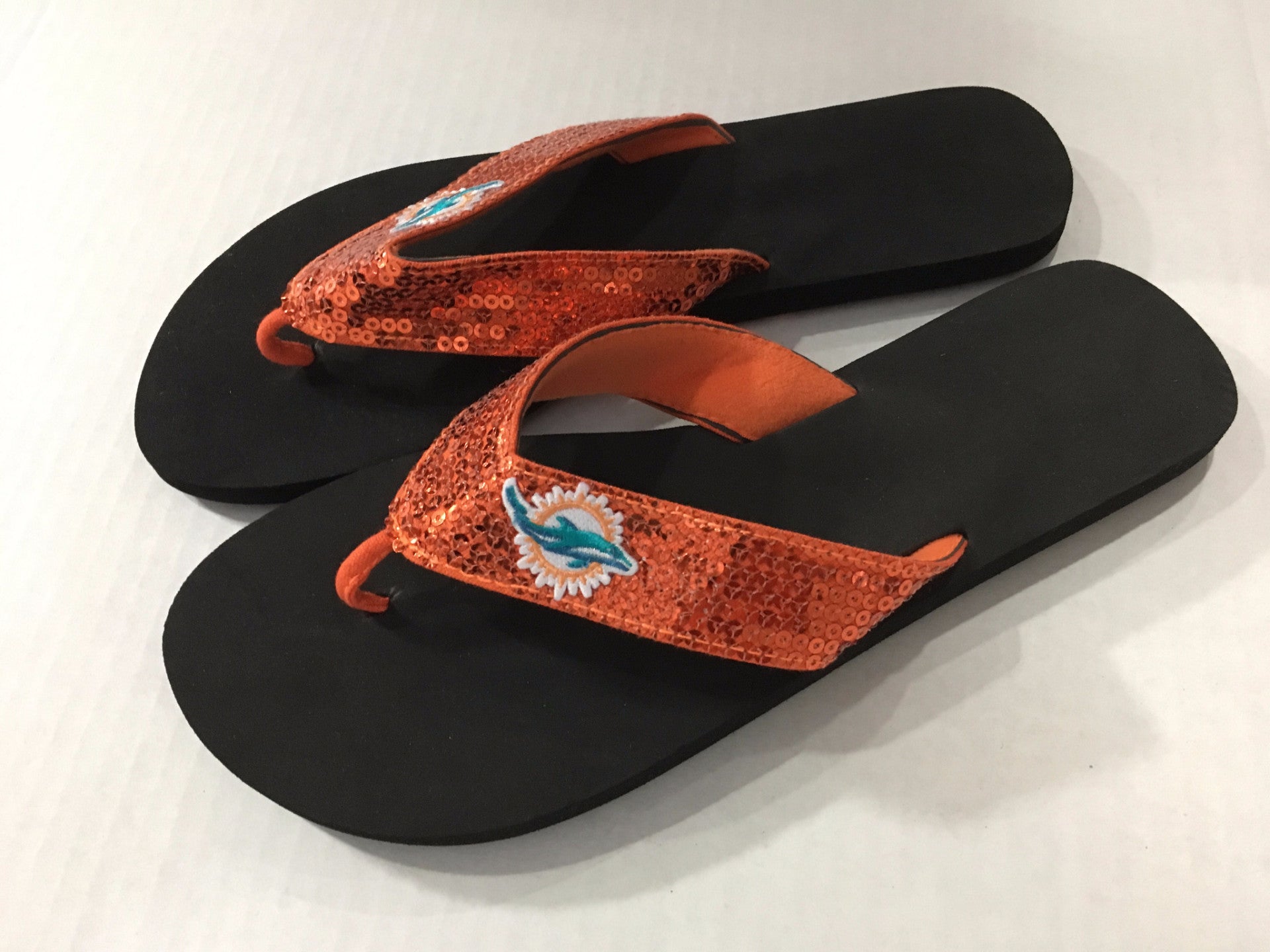 Miami Dolphins Sequin Flip Flops - Orange - CanesWear at Miami FanWear Footwear FBF Originals CanesWear at Miami FanWear