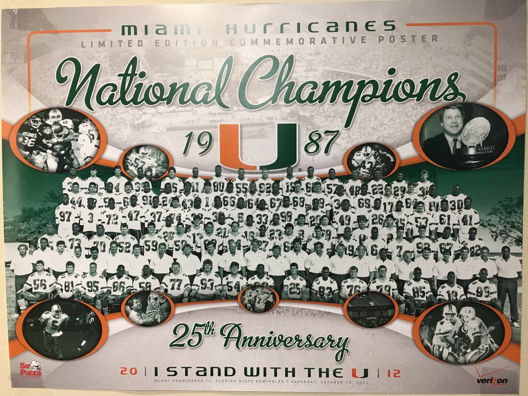 Miami Hurricanes 1987 National Champions Commemorative Poster - 24" x 18"