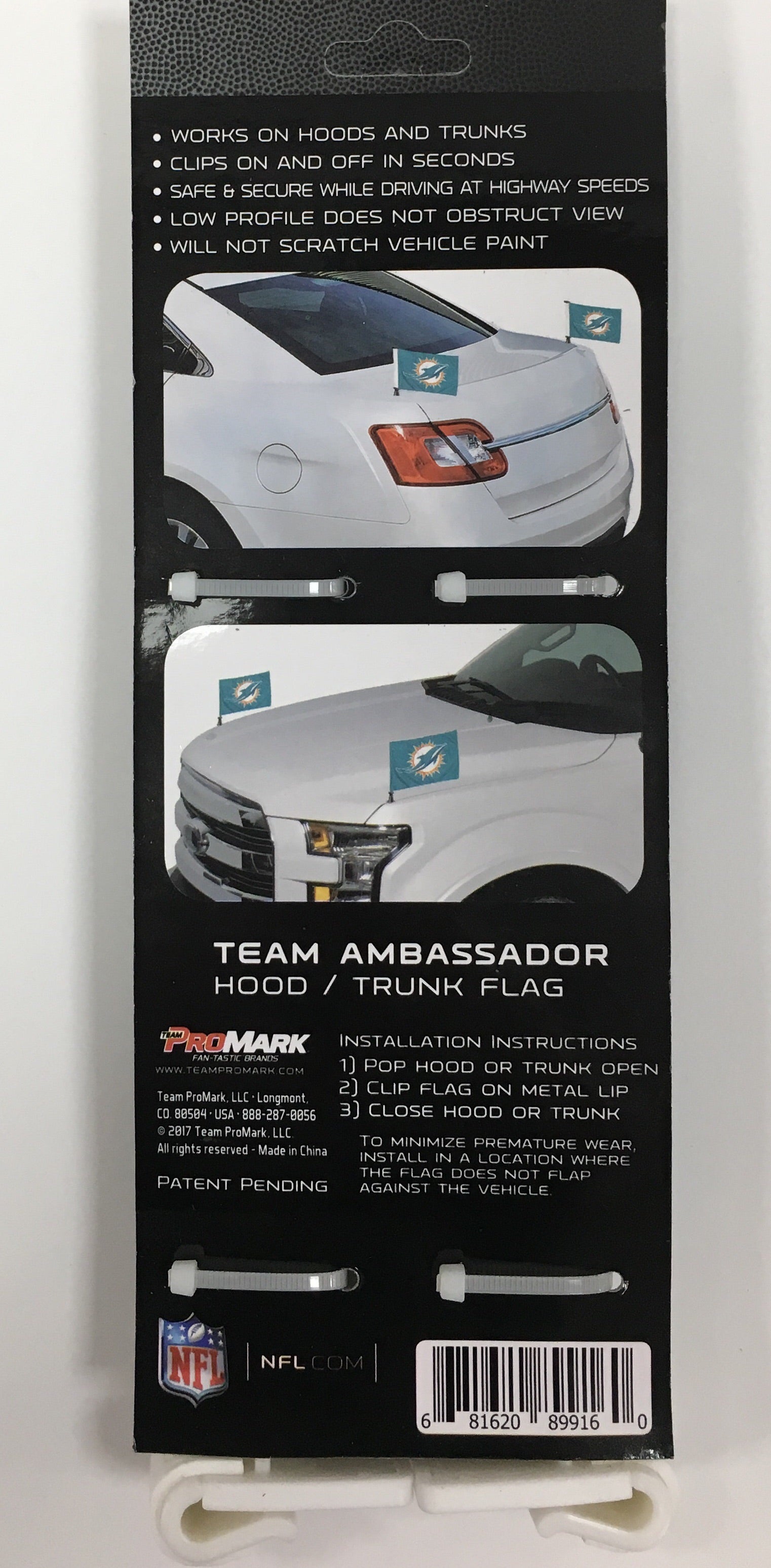 Miami Dolphins Team Ambassador Hood / Trunk Car Flag - Set of 2