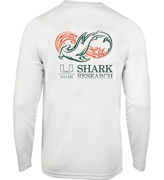 Miami Hurricanes Shark Research Seamount UPF 50+ L/S Fishing Shirt - White