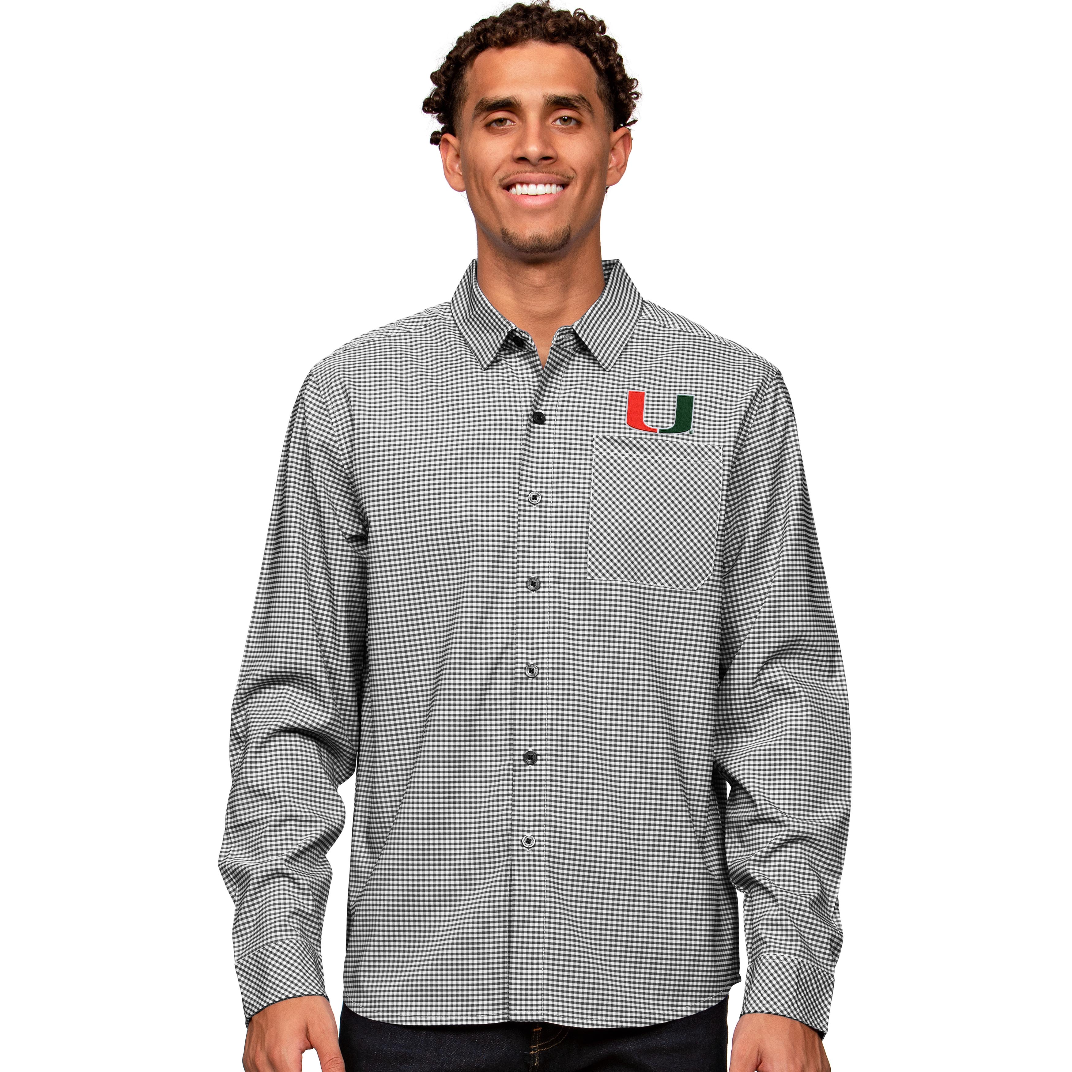 Miami Hurricanes Antigua Stellar Sebastian Long Sleeve Dress Shirt - Black