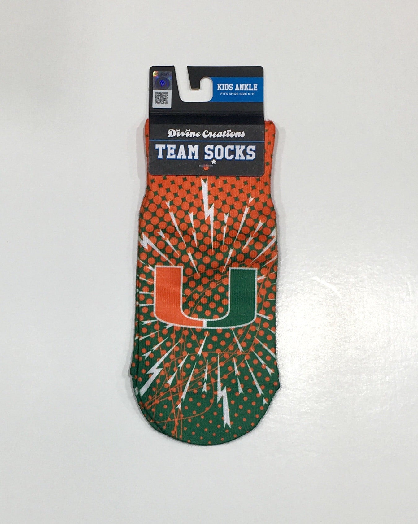 Miami Hurricanes Toddler Lightening Bolt Ankle Socks Size 6-11